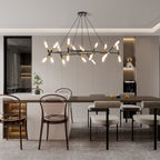 Black & Golden Modern Chandelier Light Fixture, Branch Design with Frosted Tubes, Black Cords, Adjustable Height Pendant Light for Dining Room, Living Room, or Kitchen Island (Bulb Not Included)
