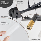 Black & Golden Modern Chandelier Light Fixture, Branch Design with Frosted Tubes, Black Cords, Adjustable Height Pendant Light for Dining Room, Living Room, or Kitchen Island (Bulb Not Included)