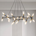 Black & Golden Modern Chandelier Light Fixture, Branch Design with Frosted Tubes, Black Cords, Adjustable Height Pendant Light for Dining Room, Living Room, or Kitchen Island (Bulb Not Included)