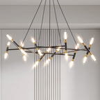 Black & Golden Modern Chandelier Light Fixture, Branch Design with Frosted Tubes, Black Cords, Adjustable Height Pendant Light for Dining Room, Living Room, or Kitchen Island (Bulb Not Included)