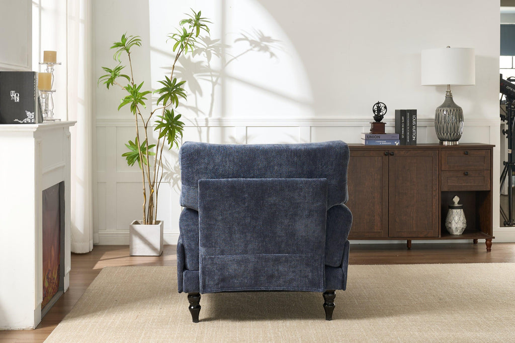 Elegant Modern Blue Upholstered Chaise Lounge Chair.