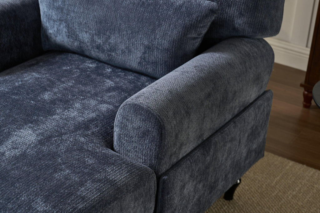 Elegant Modern Blue Upholstered Chaise Lounge Chair.