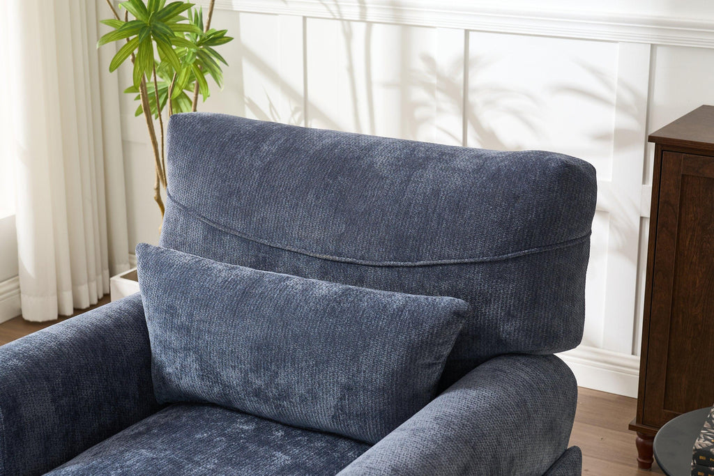 Elegant Modern Blue Upholstered Chaise Lounge Chair.