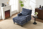 Elegant Modern Blue Upholstered Chaise Lounge Chair.