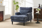Elegant Modern Blue Upholstered Chaise Lounge Chair.