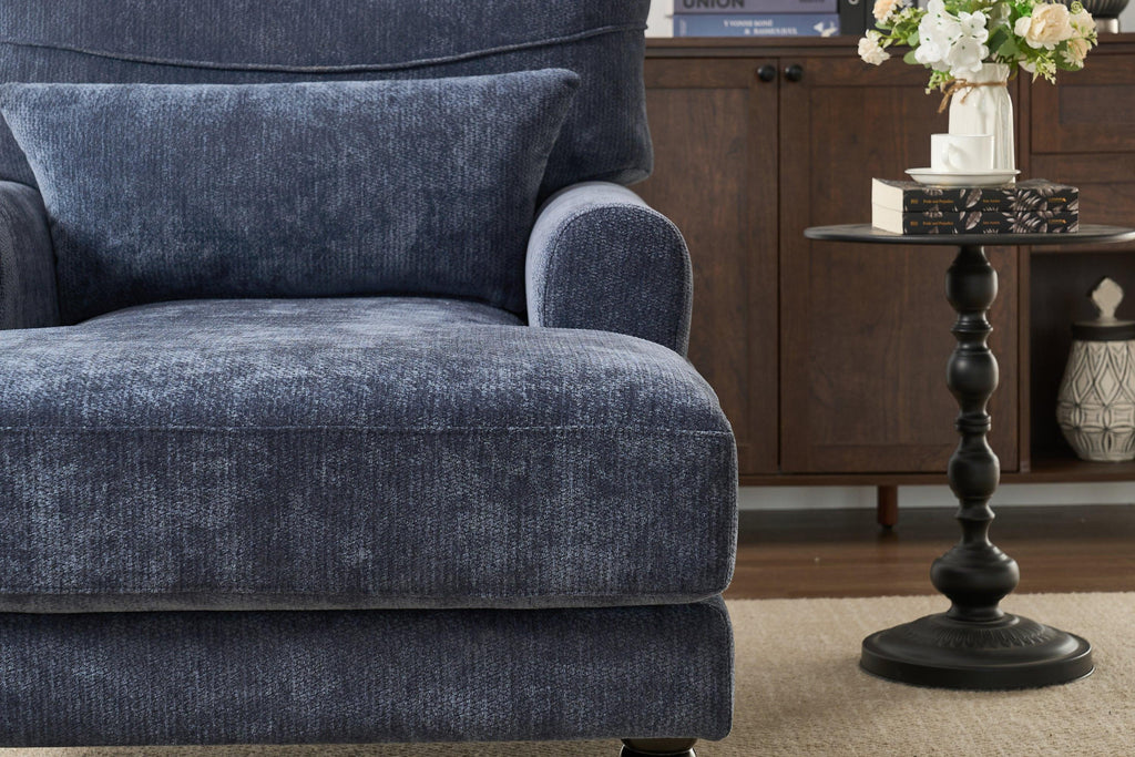 Elegant Modern Blue Upholstered Chaise Lounge Chair.