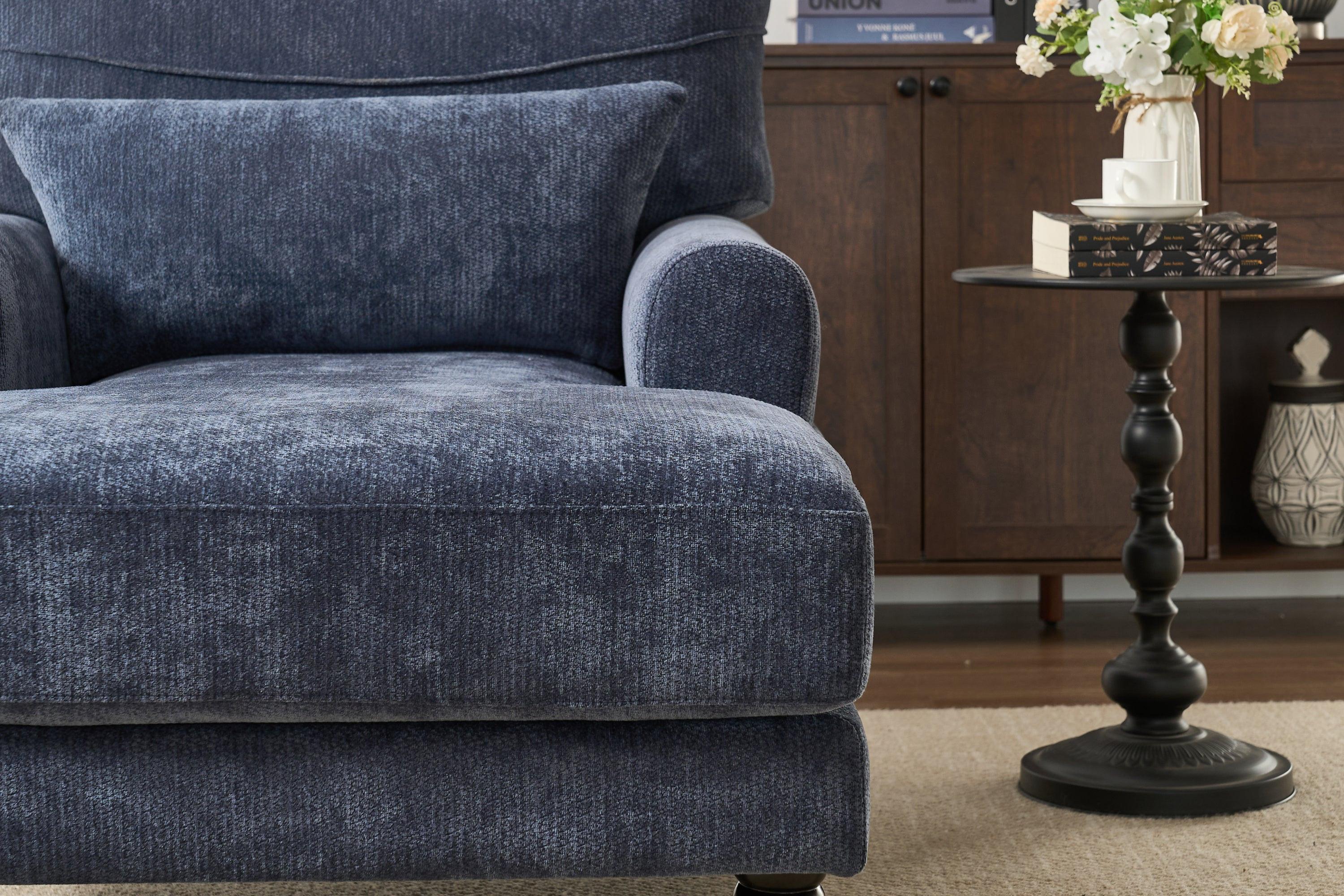 Elegant Modern Blue Upholstered Chaise Lounge Chair.