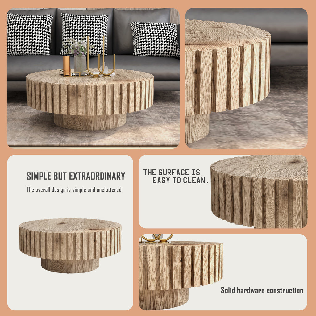 Modern minimalist circular coffee table 31.4'' with natural wood texture, stable and durable, enhancing spatial aesthetics suitable for living rooms, study rooms and offices.