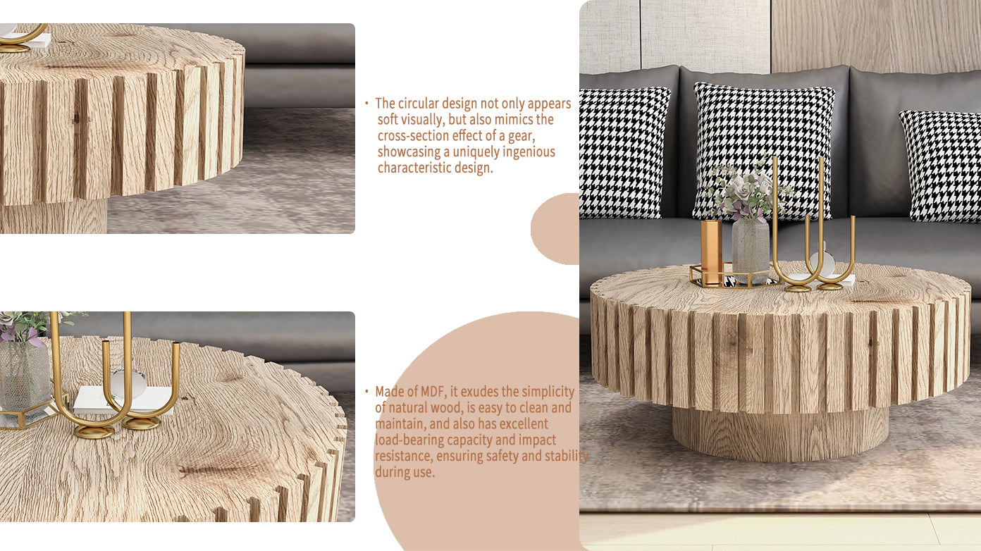 Modern minimalist circular coffee table 31.4'' with natural wood texture, stable and durable, enhancing spatial aesthetics suitable for living rooms, study rooms and offices.
