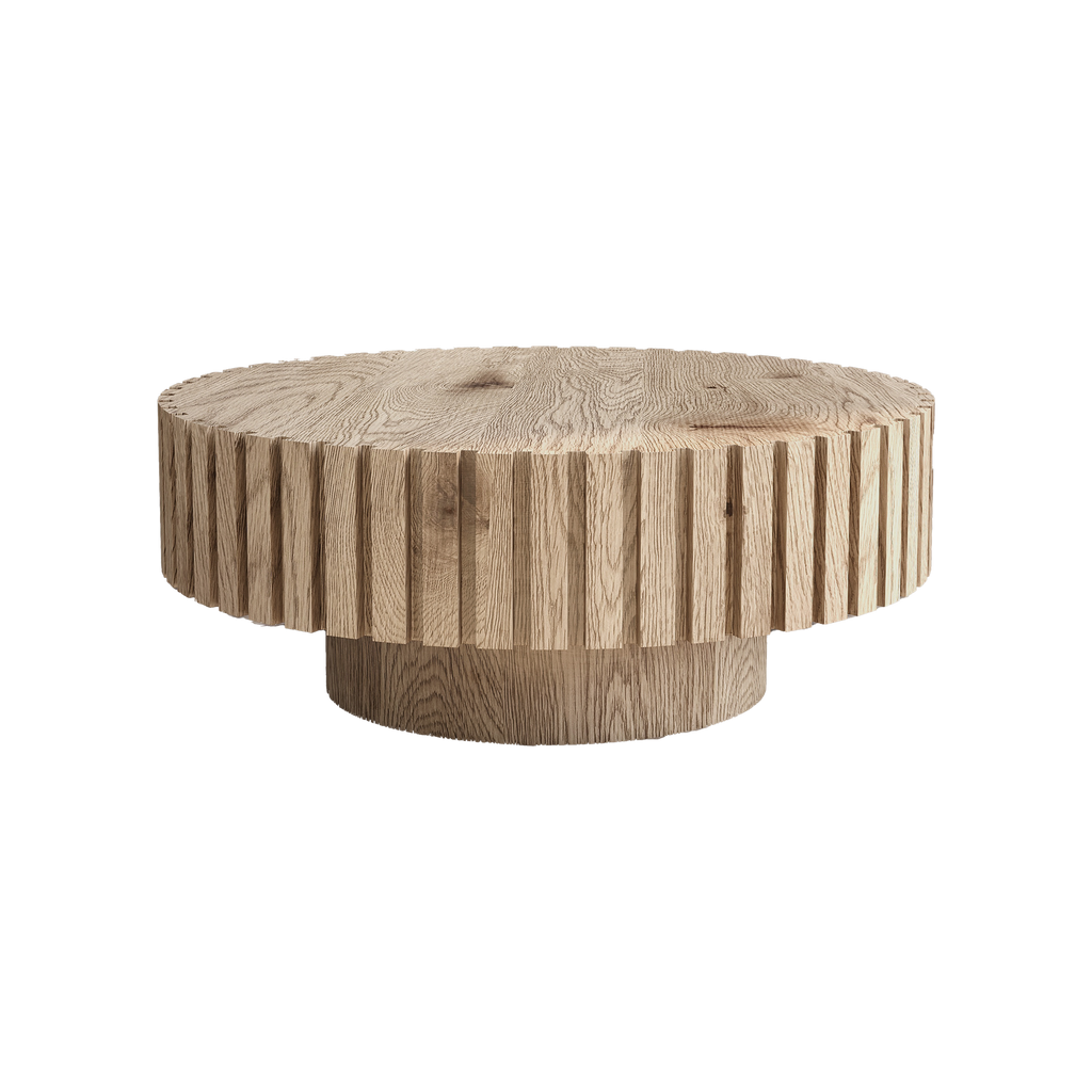 Modern minimalist circular coffee table 31.4'' with natural wood texture, stable and durable, enhancing spatial aesthetics suitable for living rooms, study rooms and offices.