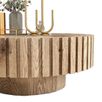 Modern minimalist circular coffee table 31.4'' with natural wood texture, stable and durable, enhancing spatial aesthetics suitable for living rooms, study rooms and offices.
