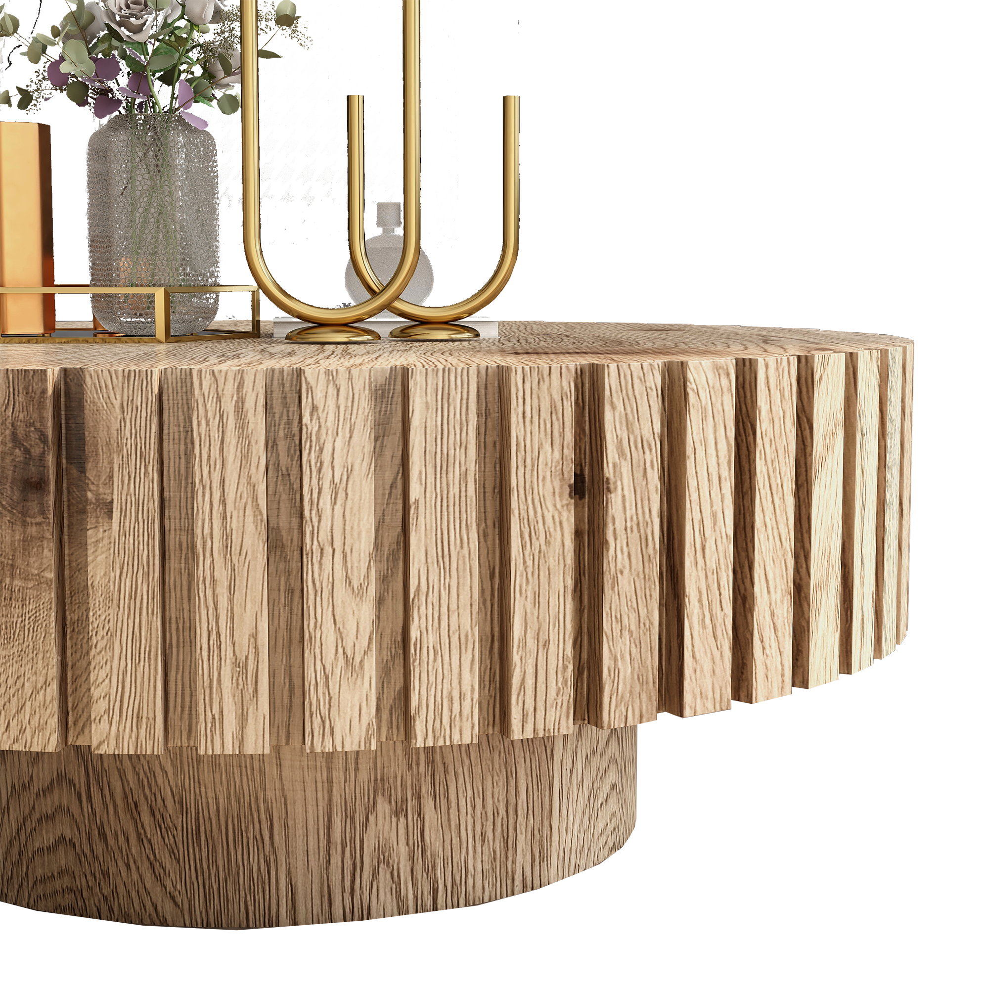 Modern minimalist circular coffee table 31.4'' with natural wood texture, stable and durable, enhancing spatial aesthetics suitable for living rooms, study rooms and offices.