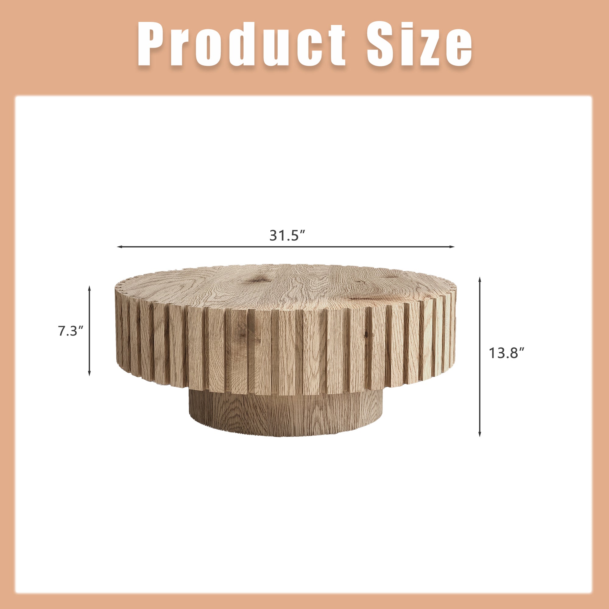 Modern minimalist circular coffee table 31.4'' with natural wood texture, stable and durable, enhancing spatial aesthetics suitable for living rooms, study rooms and offices.