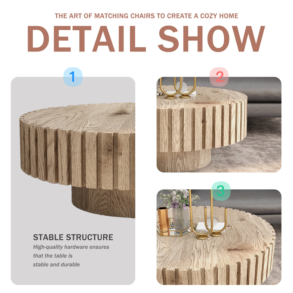 Modern minimalist circular coffee table 31.4'' with natural wood texture, stable and durable, enhancing spatial aesthetics suitable for living rooms, study rooms and offices.