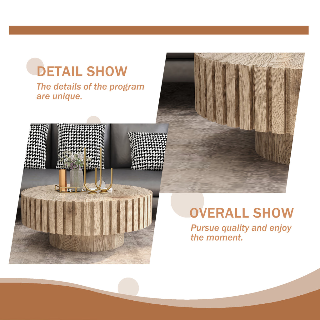 Modern minimalist circular coffee table 31.4'' with natural wood texture, stable and durable, enhancing spatial aesthetics suitable for living rooms, study rooms and offices.