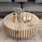 Modern minimalist circular coffee table 31.4'' with natural wood texture, stable and durable, enhancing spatial aesthetics suitable for living rooms, study rooms and offices.