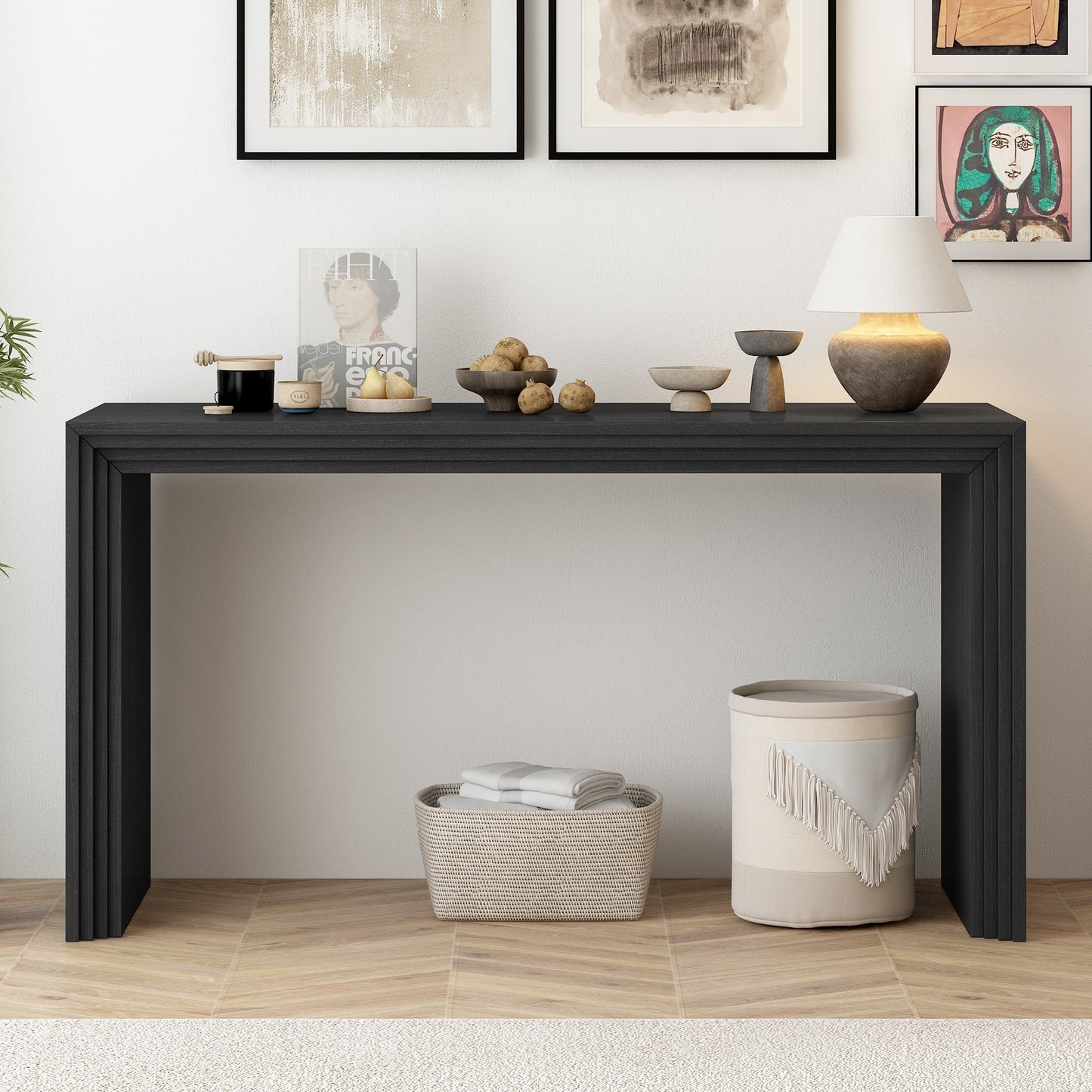 U_STYLE Modern Style Console Table made of Paulownia Solid Wood Veneer,Suitable for Foyer, Living Room, or Entryway.