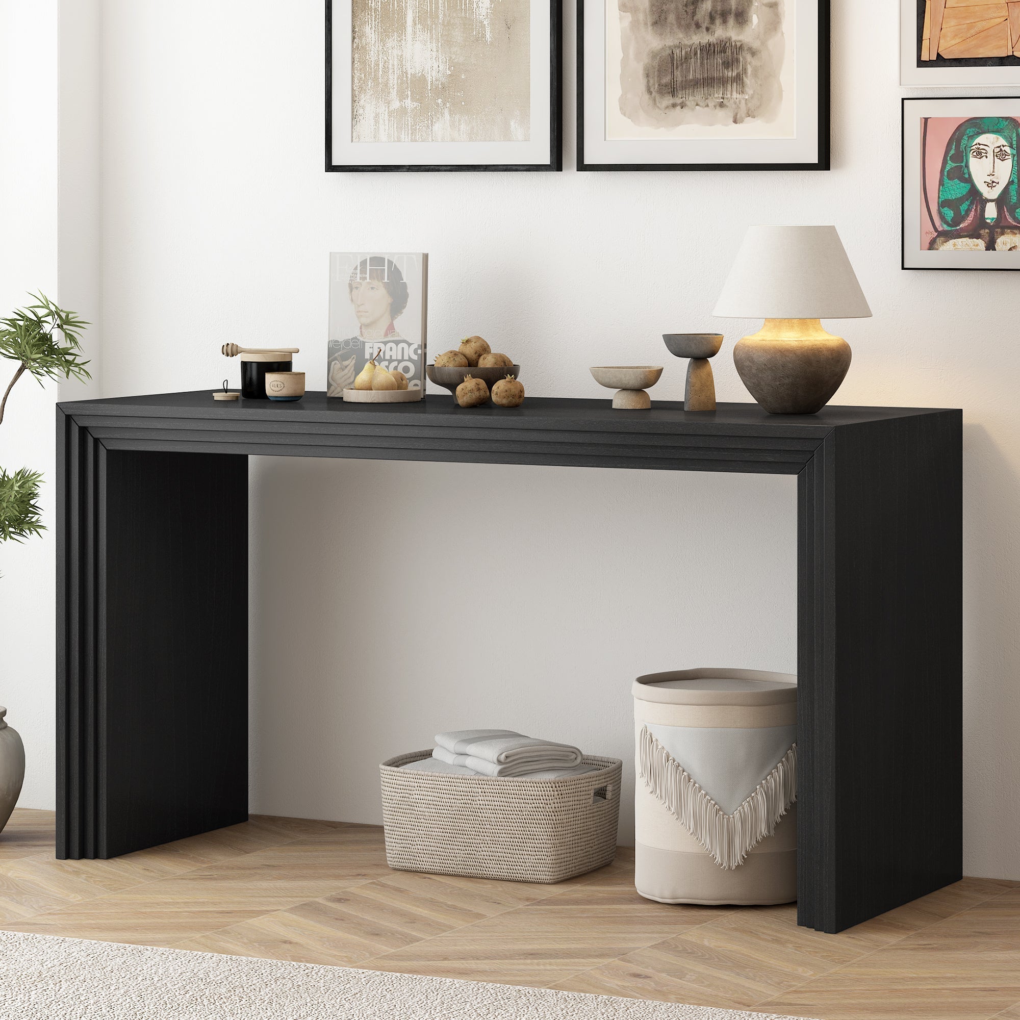U_STYLE Modern Style Console Table made of Paulownia Solid Wood Veneer,Suitable for Foyer, Living Room, or Entryway.