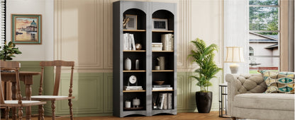 ON-TREND Free Standing 5 Tier Bookshelves, Bookcases Set of 2, Farmhouse Two-Tone Storage Cabinet with Adjustable Shelves, Modern 72'H Kitchen Pantry Cabinet for Living Room, Home Office, Grey