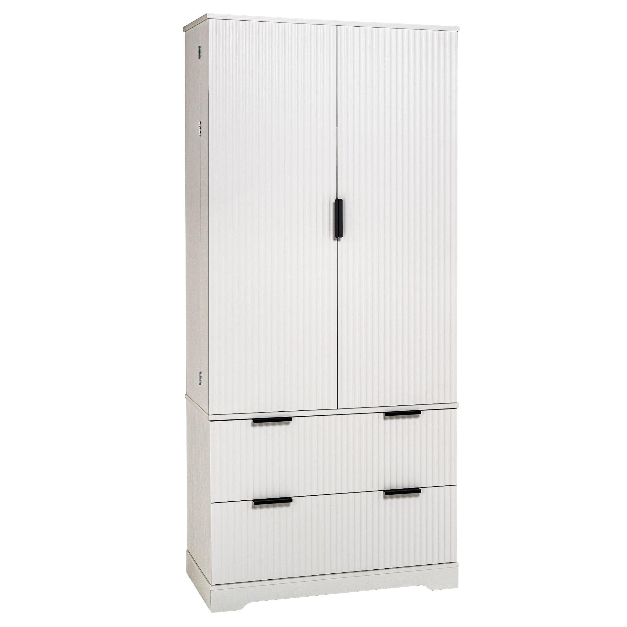 Elegant Modern Fluted White Pantry Cabinet 72-Inch.