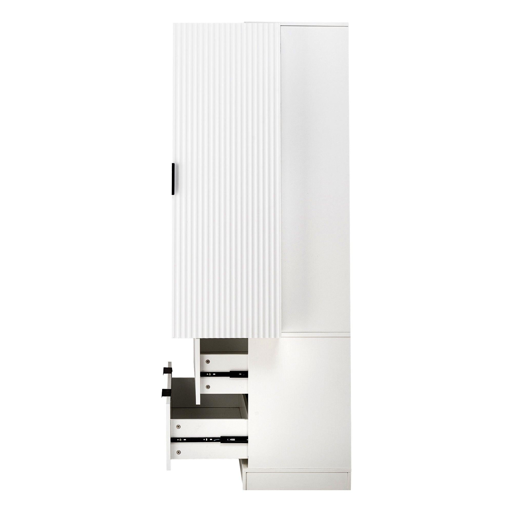 Elegant Modern Fluted White Pantry Cabinet 72-Inch.