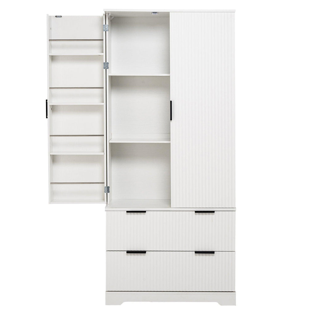 Elegant Modern Fluted White Pantry Cabinet 72-Inch.