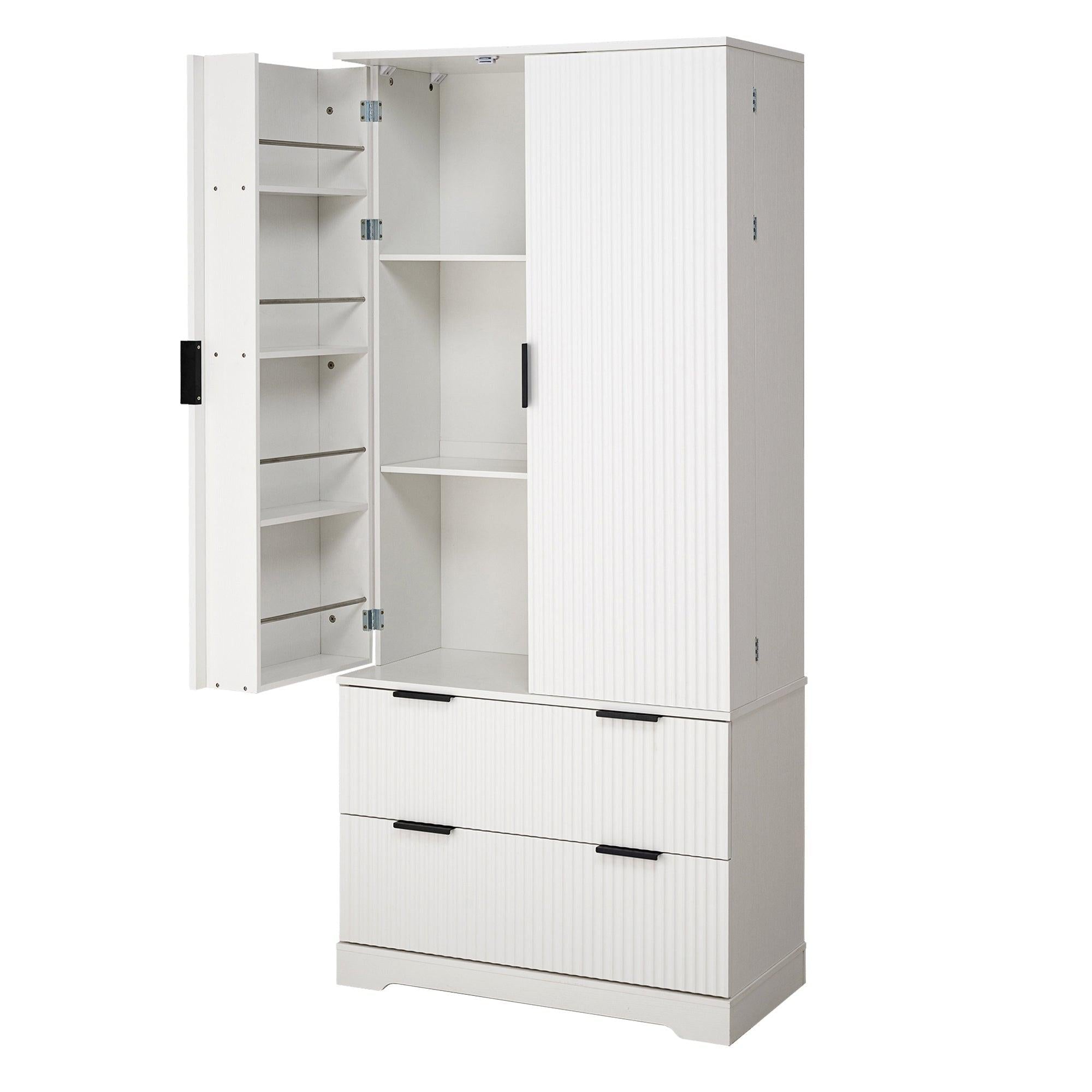 Elegant Modern Fluted White Pantry Cabinet 72-Inch.