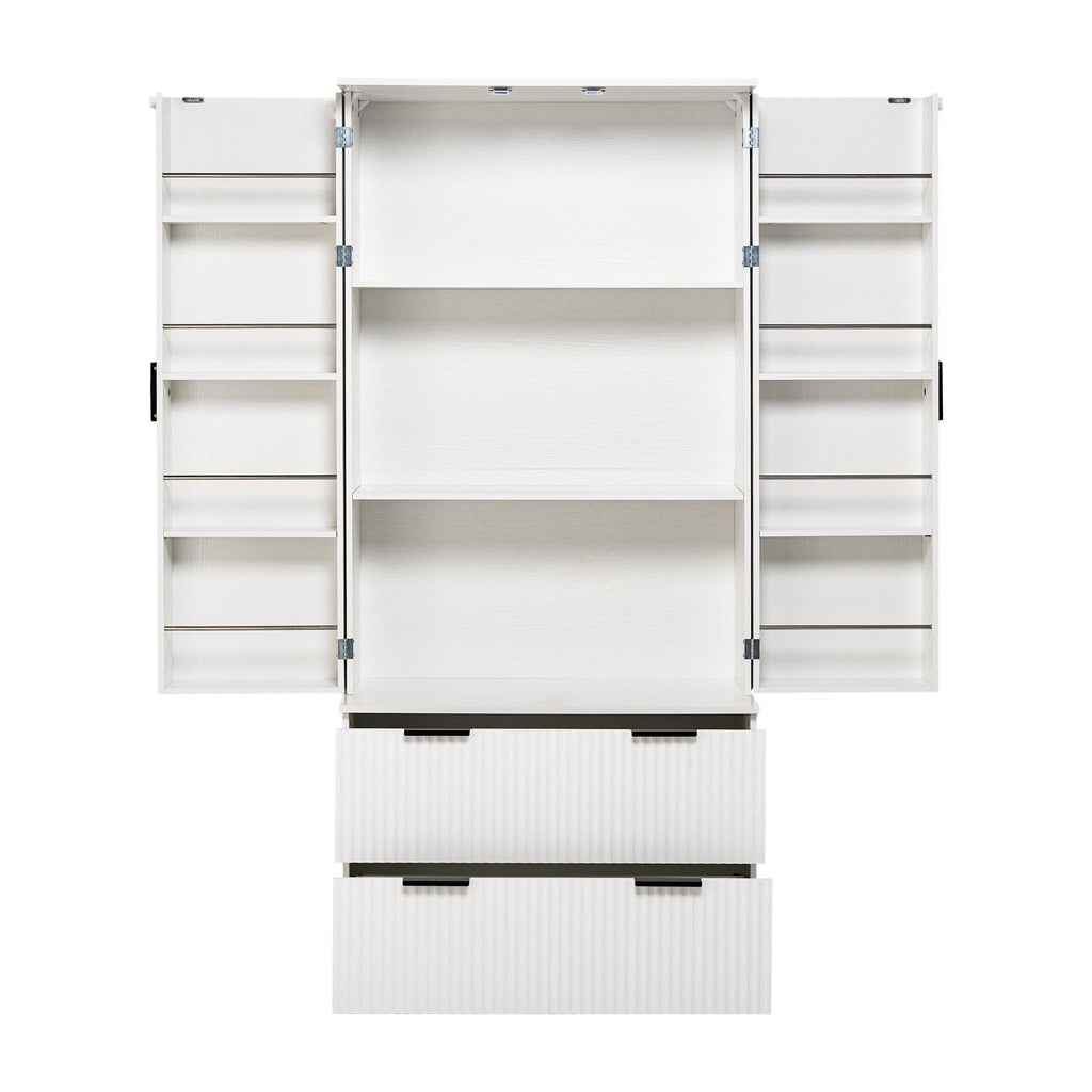 Elegant Modern Fluted White Pantry Cabinet 72-Inch.
