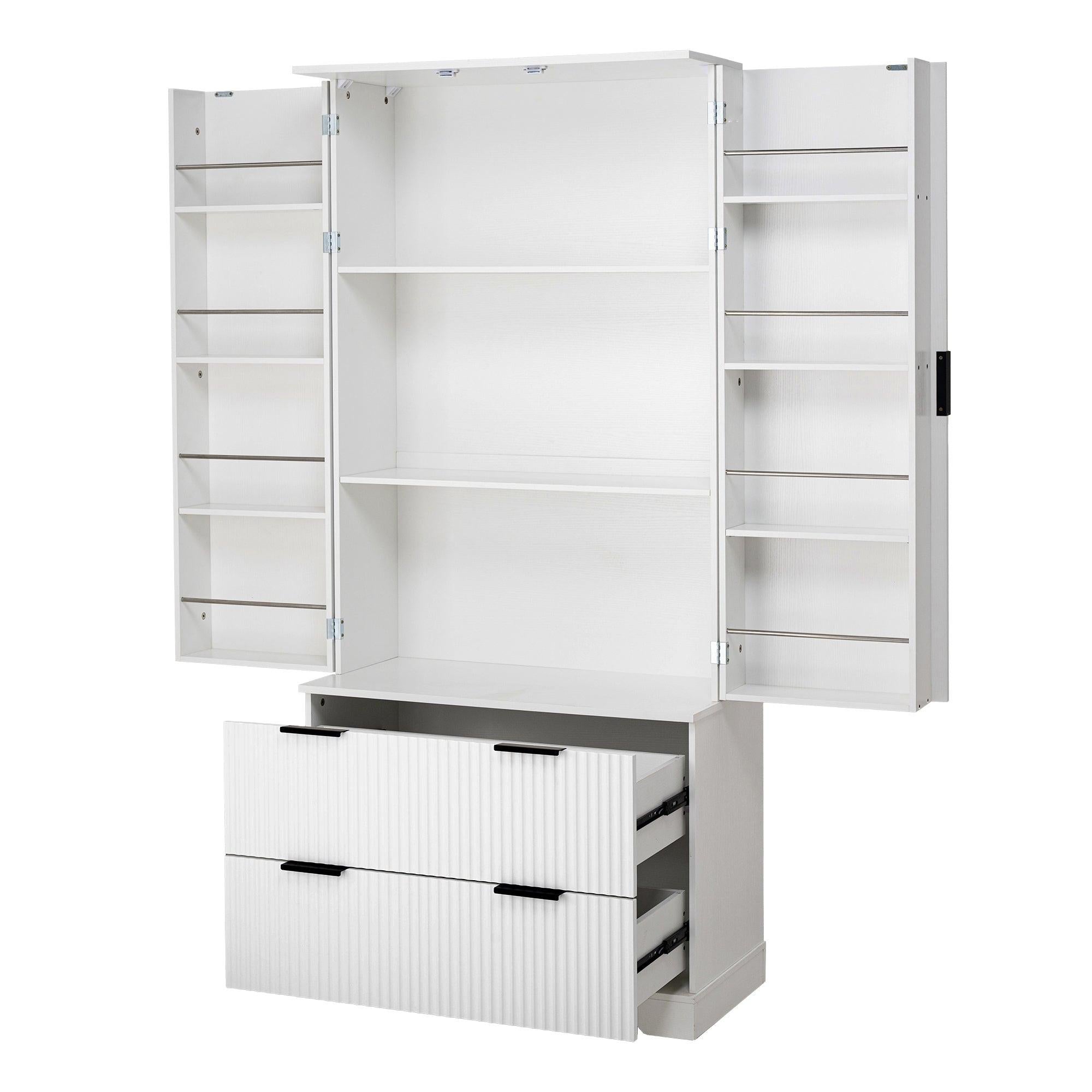 Elegant Modern Fluted White Pantry Cabinet 72-Inch.