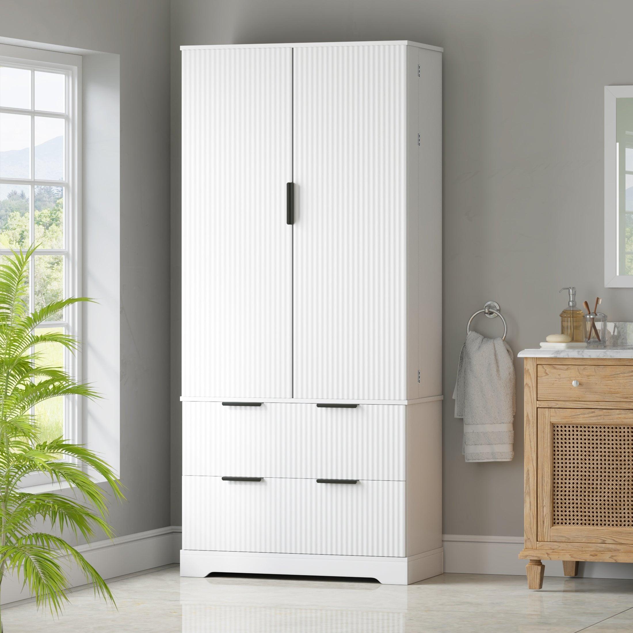 72' Modern Fluted Kitchen Pantry Cabinet with 2 Large Drawers & 8-Door Spice Rack, Freestanding Storage Organizer for Bathroom, Dining Room, Office, Entryway, White