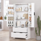 Elegant Modern Fluted White Pantry Cabinet 72-Inch.