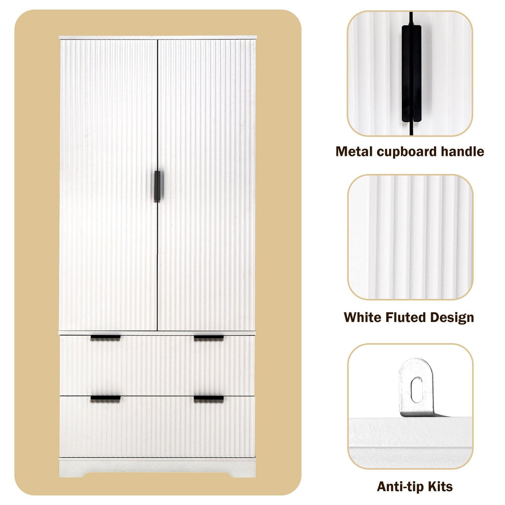 Elegant Modern Fluted White Pantry Cabinet 72-Inch.