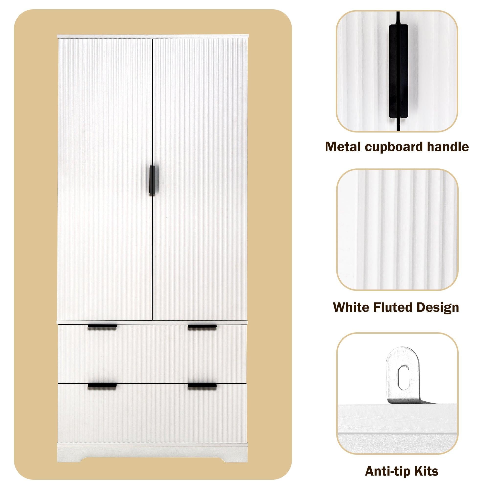 Elegant Modern Fluted White Pantry Cabinet 72-Inch.