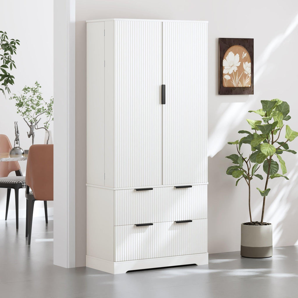 Elegant Modern Fluted White Pantry Cabinet 72-Inch.