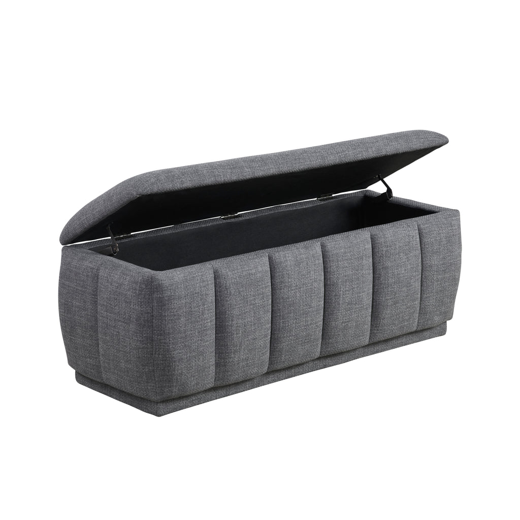 Modern Gray Storage Bench Cushion Seat 1pc Plywood Frame Fabric Upholstery Home Furniture