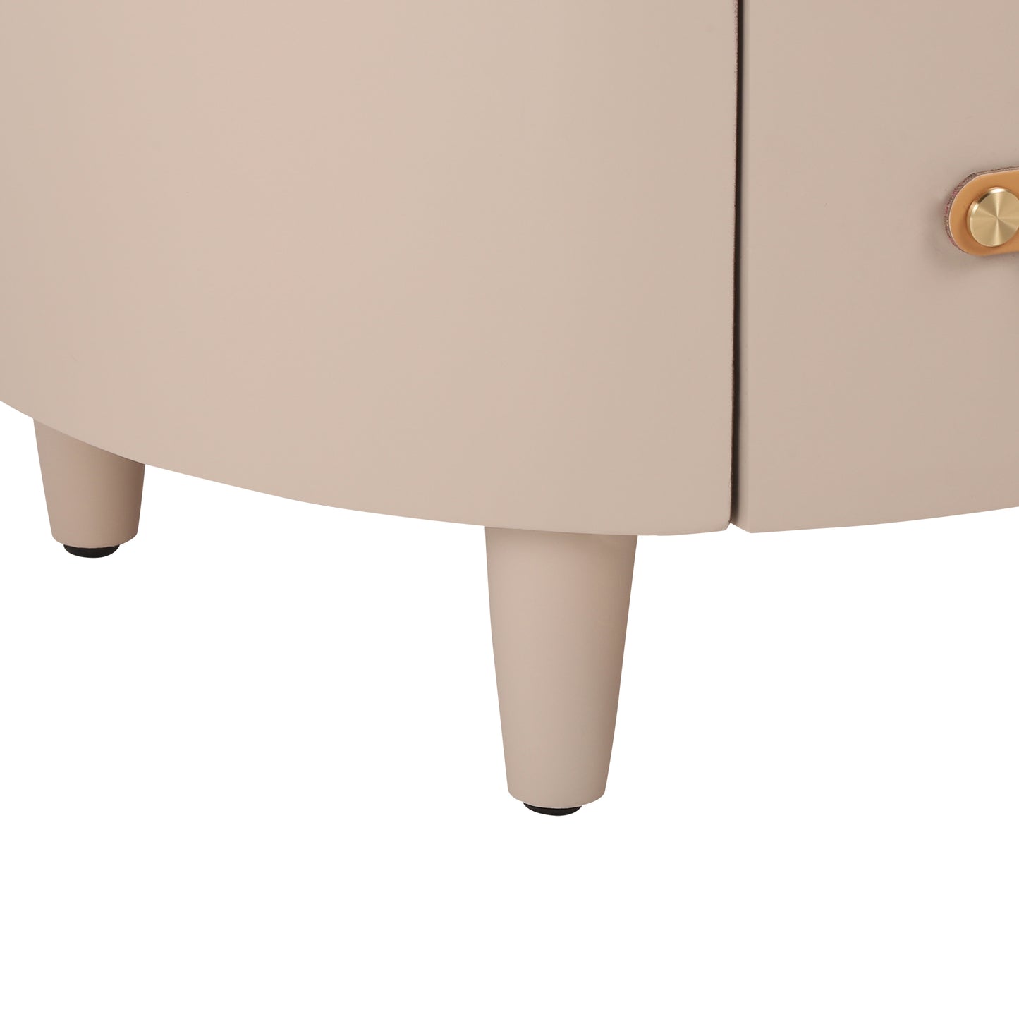 Contemporary & Modern Round Nightstand with Storage Drawer, Sofa End Table with Open Storage Shelf, Bedside Table with Curved Design for Living Room & Bedroom, Easy Assembly, Khaki Nightstands