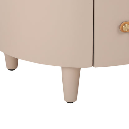 Contemporary & Modern Round Nightstand with Storage Drawer, Sofa End Table with Open Storage Shelf, Bedside Table with Curved Design for Living Room & Bedroom, Easy Assembly, Khaki Nightstands