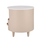 Contemporary & Modern Round Nightstand with Storage Drawer, Sofa End Table with Open Storage Shelf, Bedside Table with Curved Design for Living Room & Bedroom, Easy Assembly, Khaki Nightstands