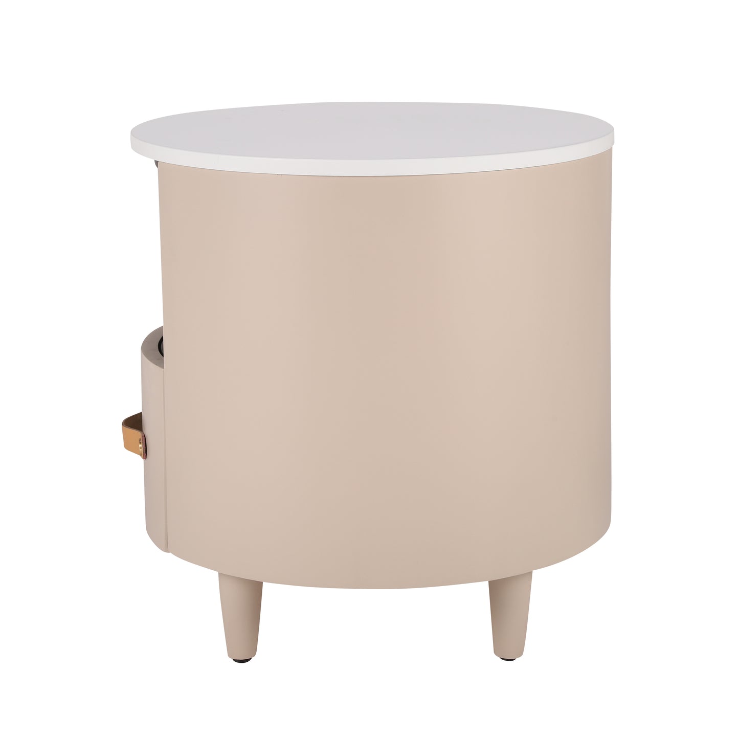 Contemporary & Modern Round Nightstand with Storage Drawer, Sofa End Table with Open Storage Shelf, Bedside Table with Curved Design for Living Room & Bedroom, Easy Assembly, Khaki Nightstands