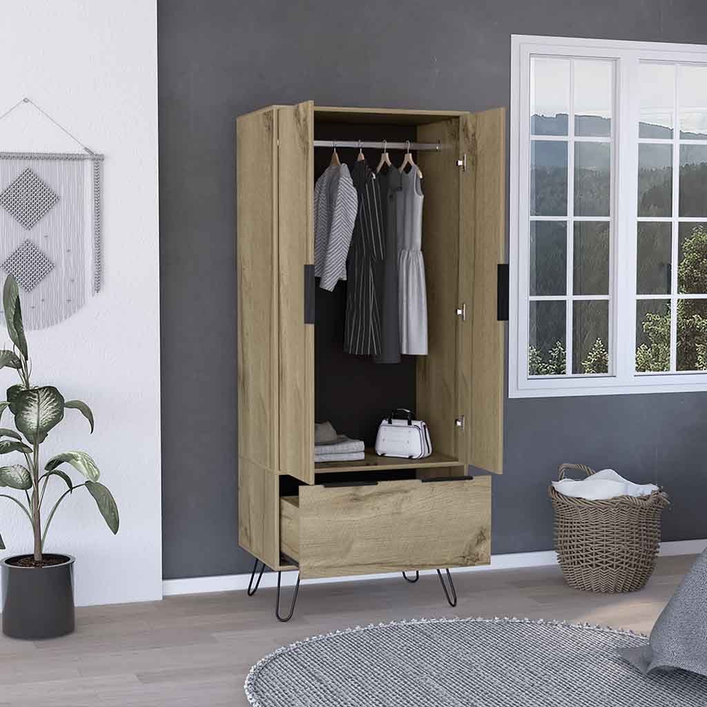 Augusta Armoire Closet, One Drawer, Double Door Cabinet -Light Oak