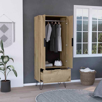 Augusta Armoire Closet, One Drawer, Double Door Cabinet -Light Oak