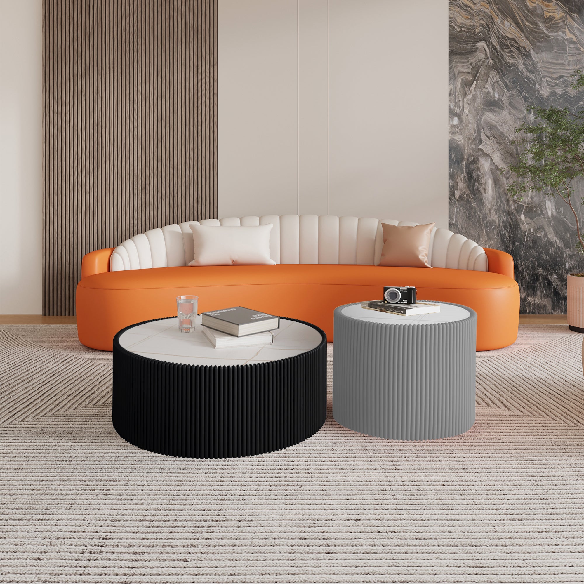 Light Marble Top Cylinder Shape Leather End modern Sofa Table for Living Room furniture End Table