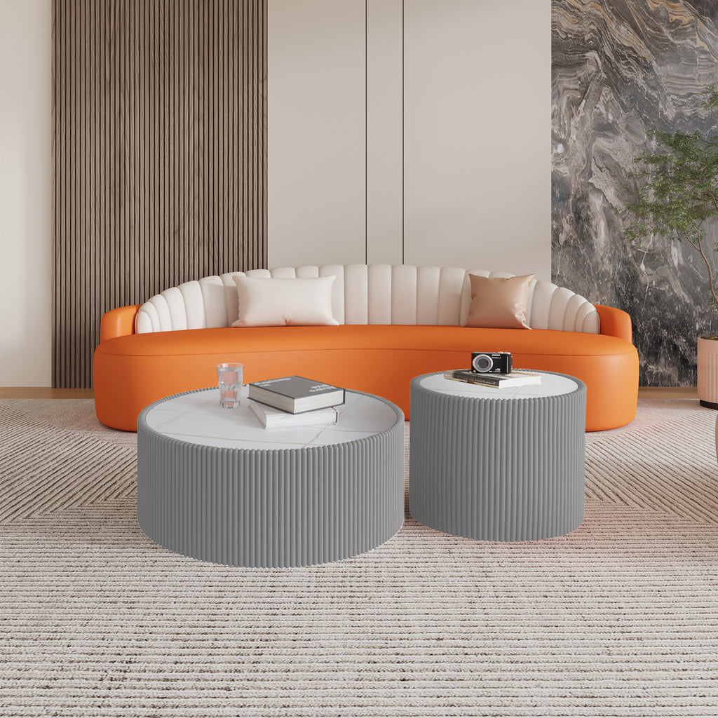 Light Marble Top Cylinder Shape Leather End modern Sofa Table for Living Room furniture End Table