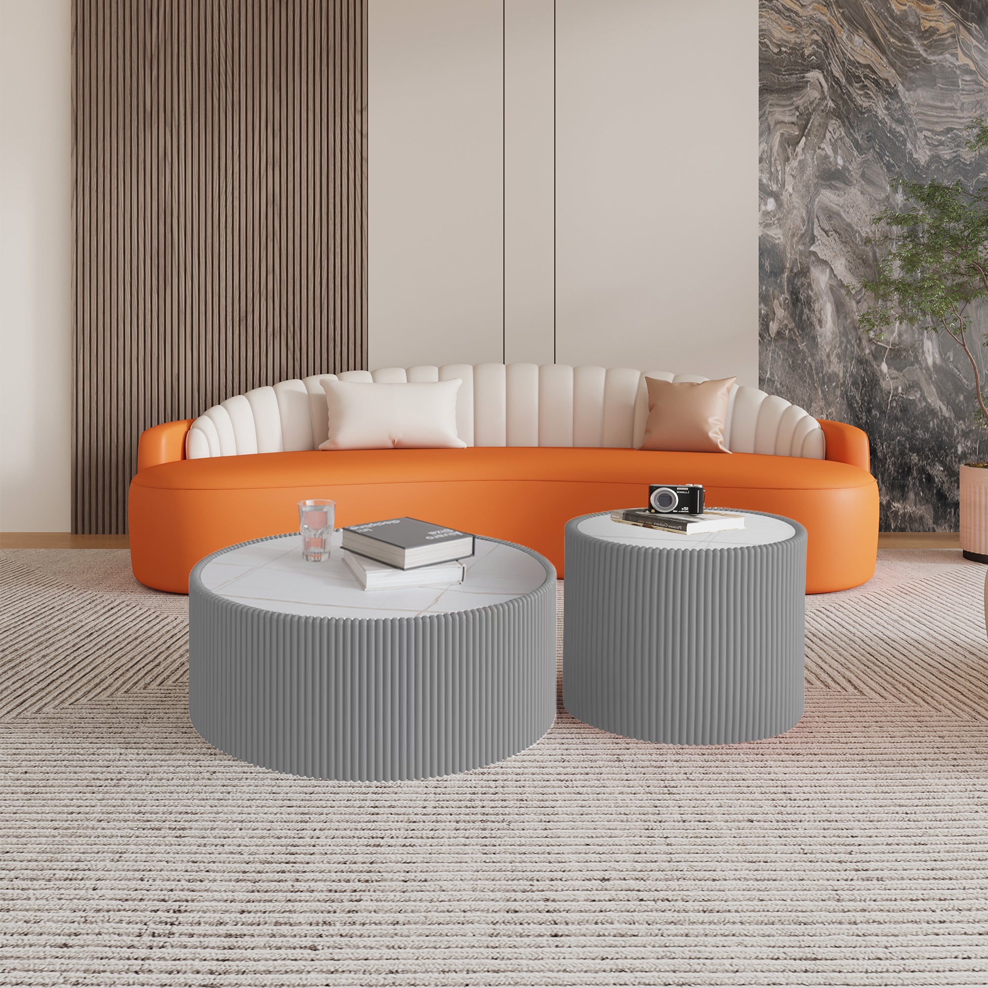 Light Marble Top Cylinder Shape Leather End modern Sofa Table for Living Room furniture End Table