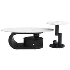 Modern Nesting Coffee Table Set of 2 End Table for Living Room, Oval and Round Table Set