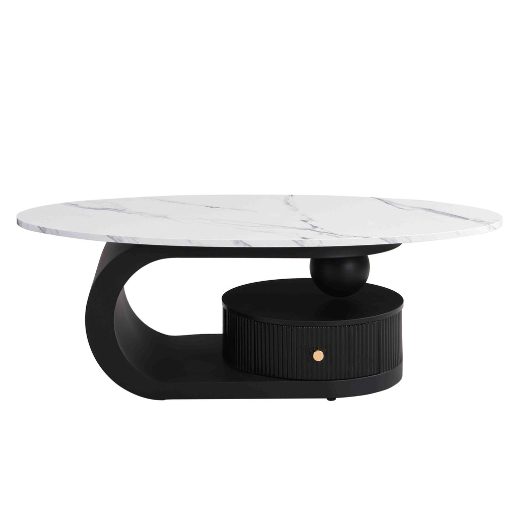 Modern Nesting Coffee Table Set of 2 End Table for Living Room, Oval and Round Table Set