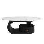 Modern Nesting Coffee Table Set of 2 End Table for Living Room, Oval and Round Table Set