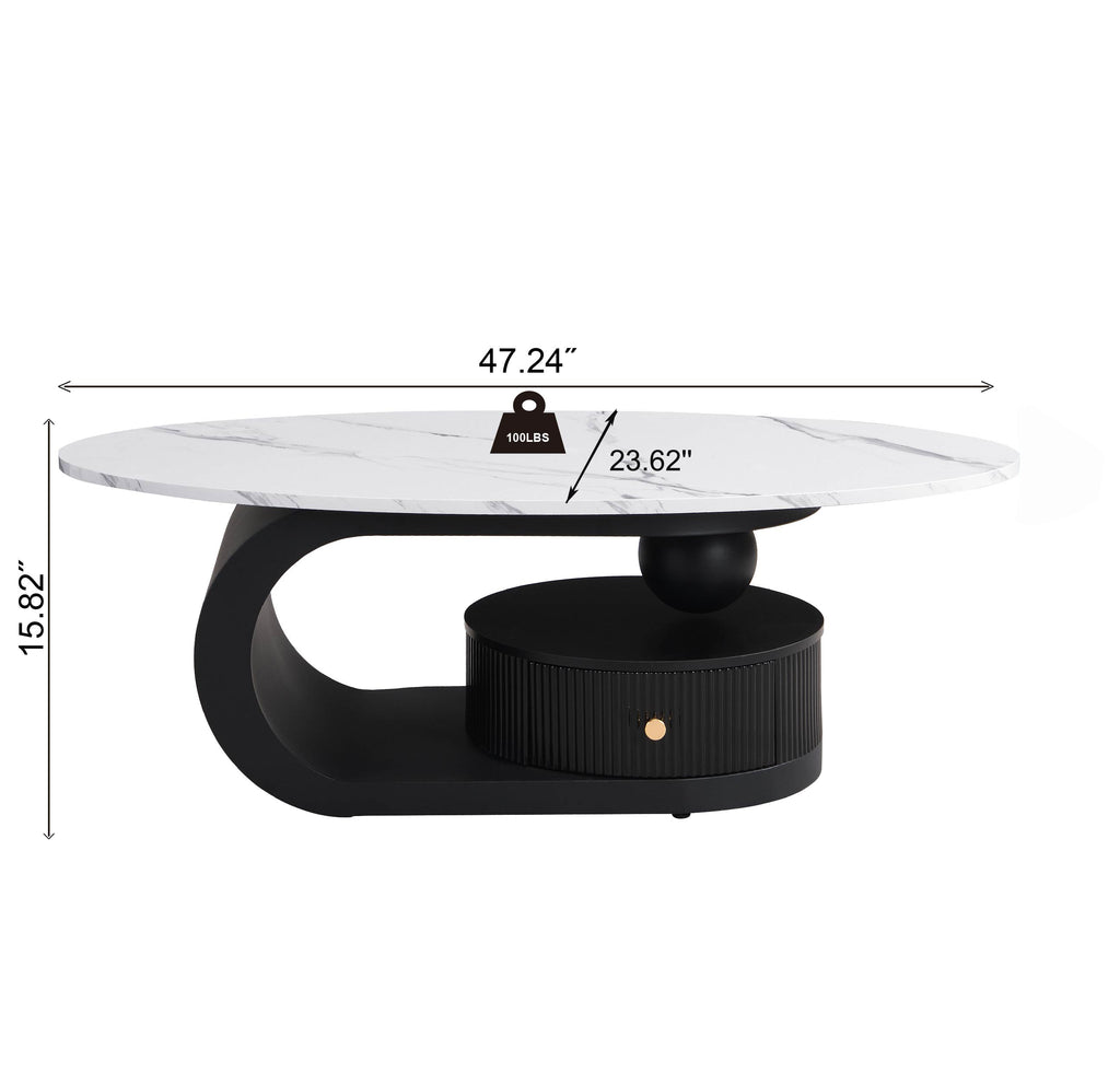 Modern Nesting Coffee Table Set of 2 End Table for Living Room, Oval and Round Table Set