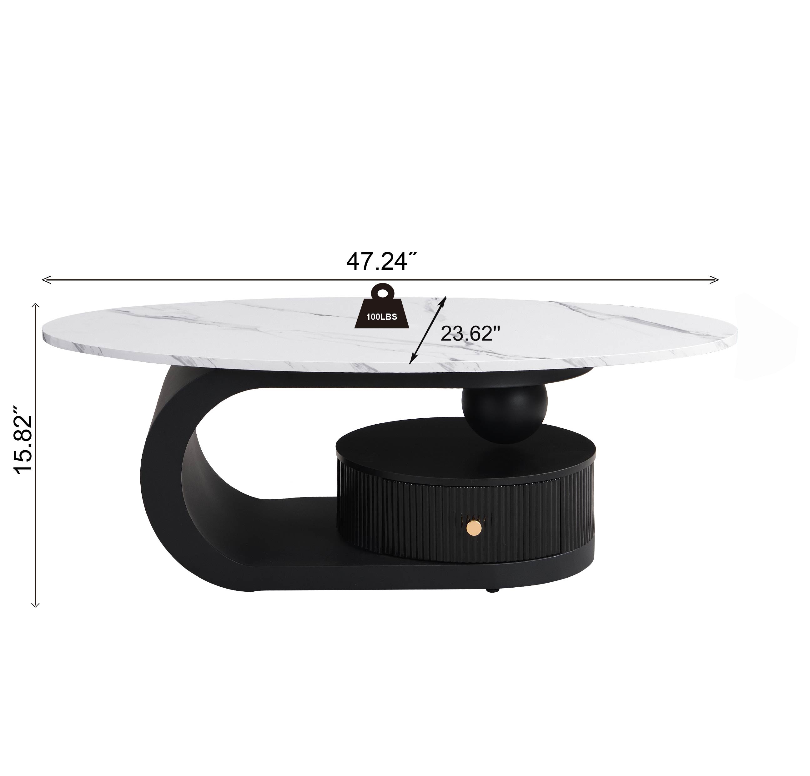 Modern Nesting Coffee Table Set of 2 End Table for Living Room, Oval and Round Table Set