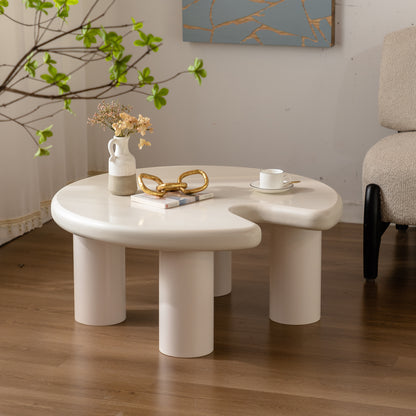 Circular Beige Cream Coffee Table Set Easy Assembly for Living Room